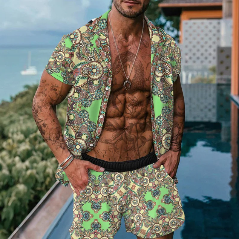 

Men's Tracksuit Casual Summer Beach Short Sleeve Shirt and shorts Suit Vacation Hawaiian two-Piece Set Male Clothing Streetwear