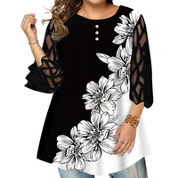 plus size tshirt 4xl 5xl 6xl 2022 summer flower print big size tops lace long sleeve ladies street hipster tee women clothes