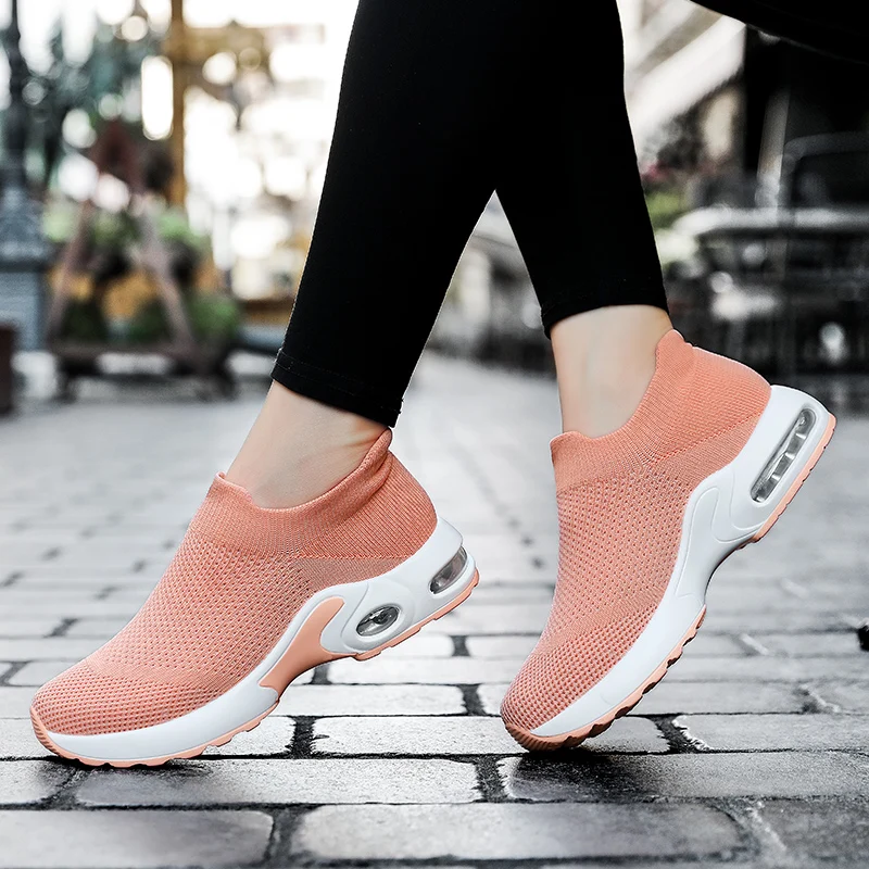 Sneakers Women Summer Lightweight Mesh Breathable Soft Fashion Breathable Running Lightweight Slip-On Height Increasing
