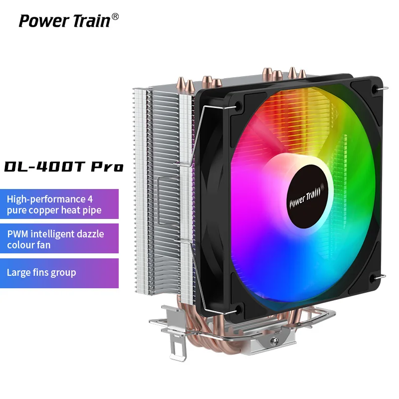 Радиатор для процессора Power Train DL-400T Pro 4, медная трубка, башенный радиатор, беззвучное охлаждение воздуха для INTELLGA1700/115X/1200/AMD/FMA/FM1