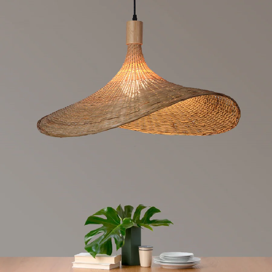 

Modern hand woven bamboo lamp, used in restaurant, hotel, family, living room, attic, retro, custom straw hat, decorative lamp