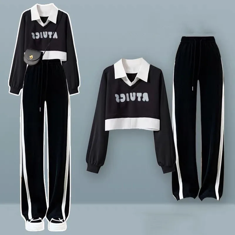 Осень 2024 модная Корейская Новинка облегающий топ с имитацией двух частей + модные