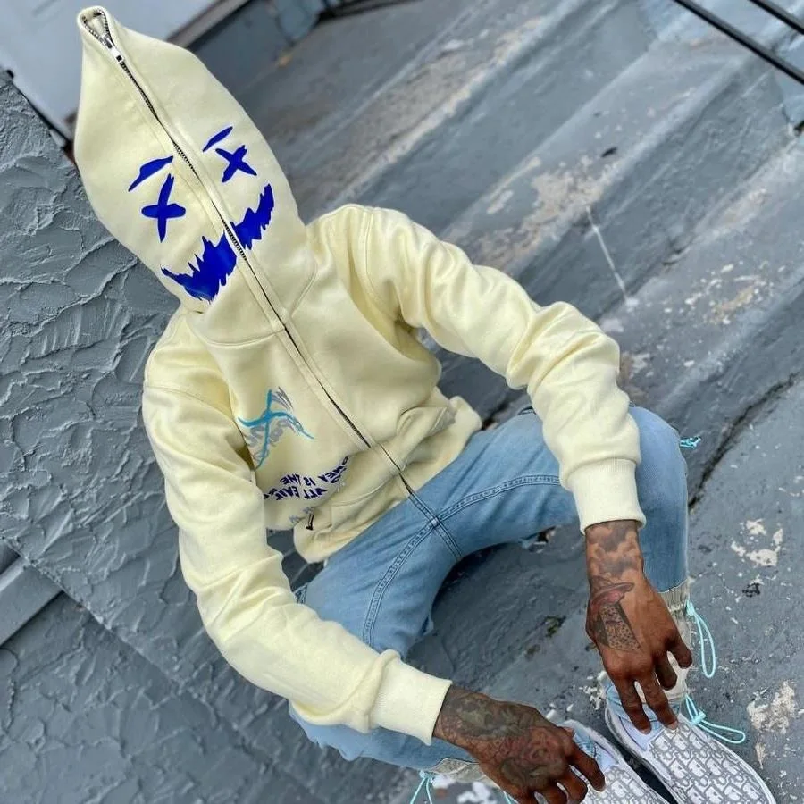 

New Y2K Printed Zipper Letter Hoodie Men Streetwear Long Sleeves Sweatshirts man Oversized Hip-Hop Fashion funny jacket man 2022