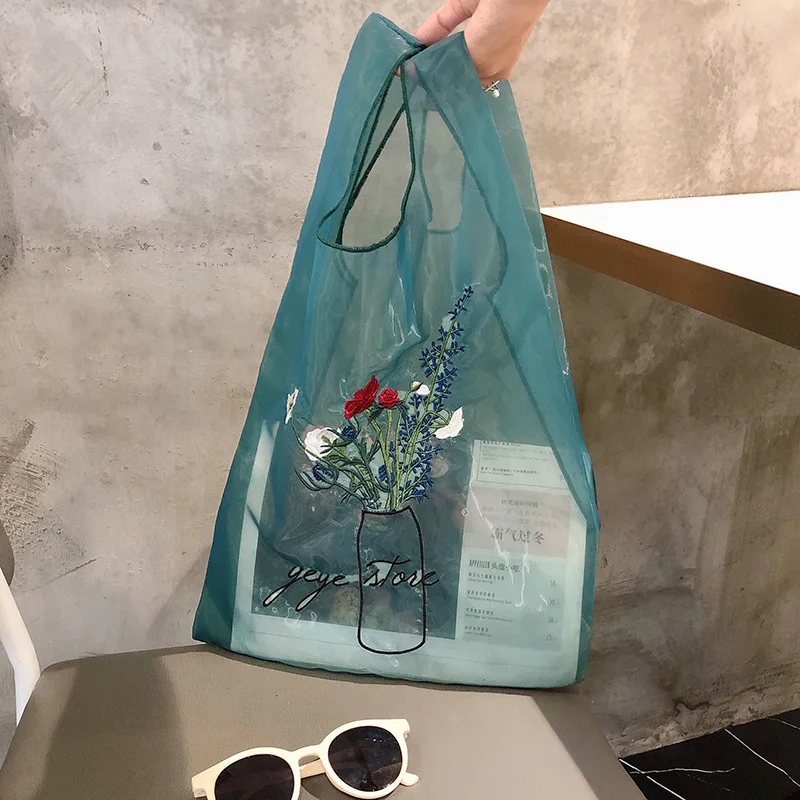 

Женская Маленькая прозрачная сумка-тоут из органзы, тканевая сумка с вышивкой, красочная Сумочка, Высококачественная Экологически чистая сумка для макияжа, кошельки для девочек