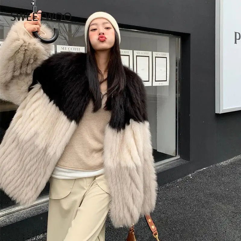 2021 Autumn Winter New Faux Fox Fur Coat Female Mid-Length Women Korean Style Fashion Warm Double-Faced Fur Jacket Trend Slim