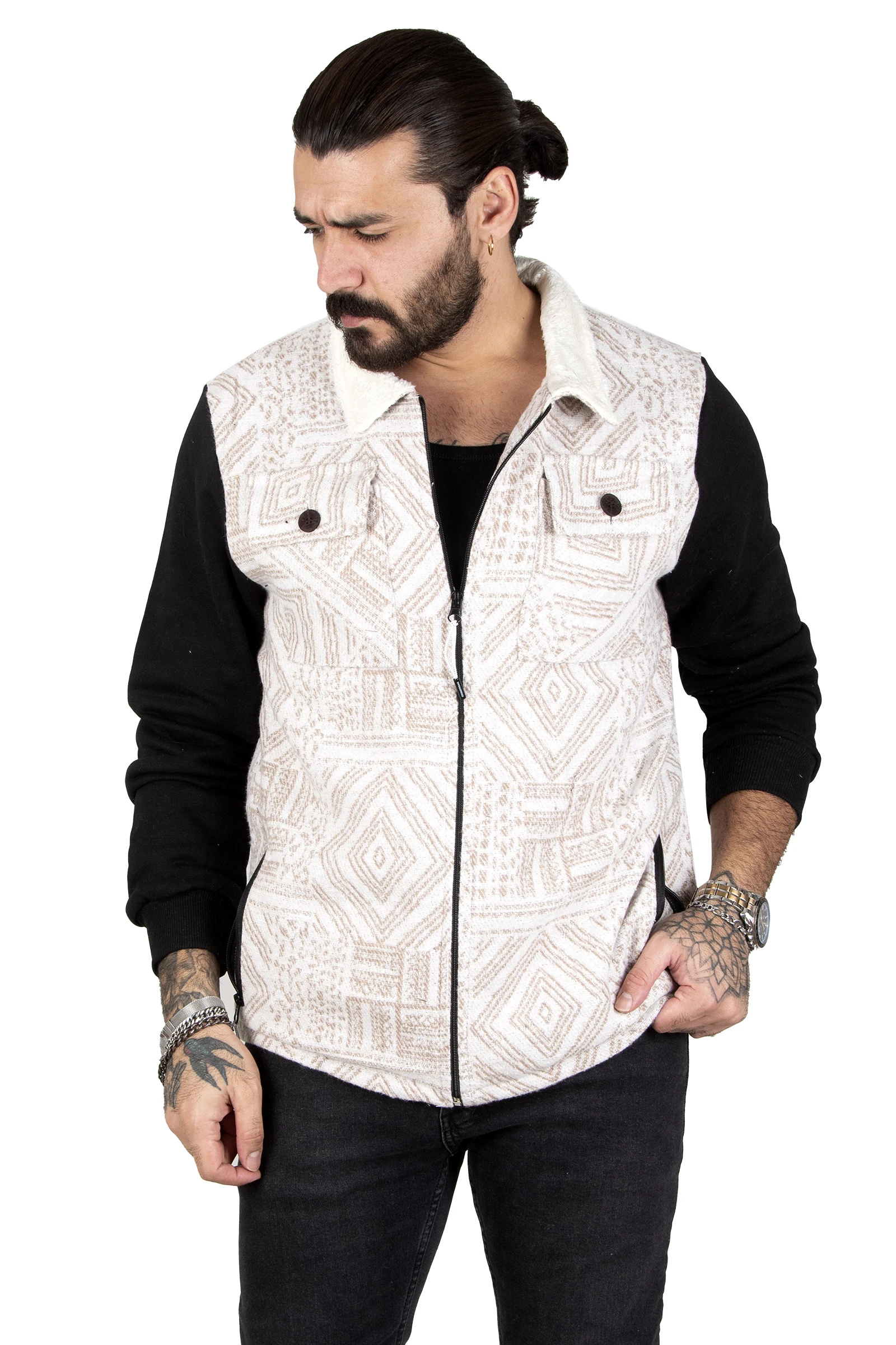 DeepSEA Mobile Cover Furry In-and Colar Ethnic Pattern Mealy Male Coat 2300426