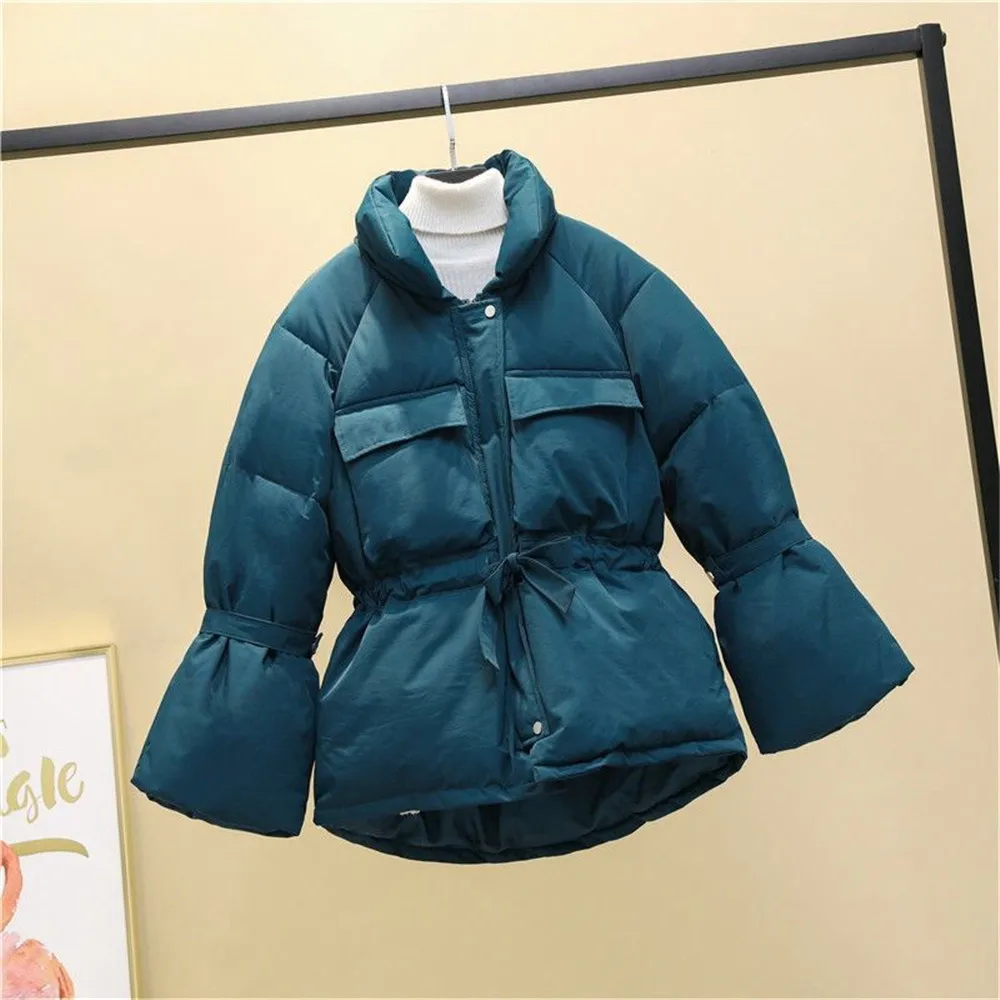2023 New Winter Hooded Long Sleeve Solid Color Black Cotton-padded Warm Loose Jacket Women Parkas Fashion Outwear Basic Tops