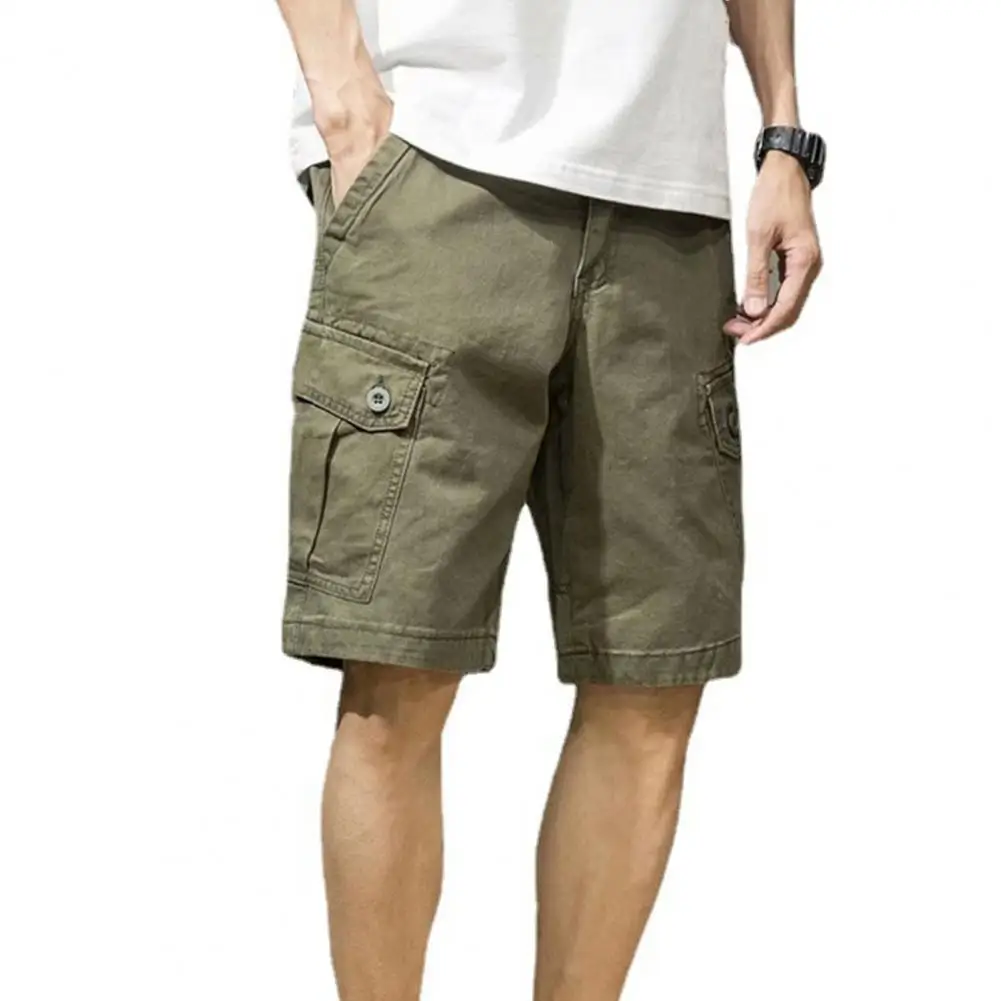 

Men Shorts Pants Casual Buttons Decor Loose Type Multi Pockets Wide Leg Summer Shorts Men Loose Work Casual Short Pants