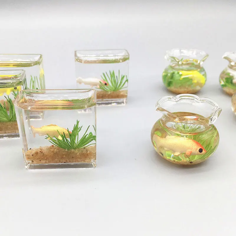Miniature Glass Fish Tank Bowl Aquarium Scene Model Simulation Accessories Doll House Home Ornament Toy Decor Dollhouse