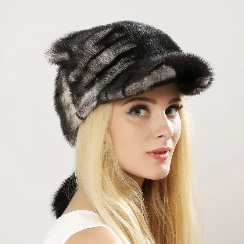 

Mink Fur Hat Ladies New Cute Cute Pet Cat Ears Small Tail Whole Fur Fur Winter Warm Peaked Hat