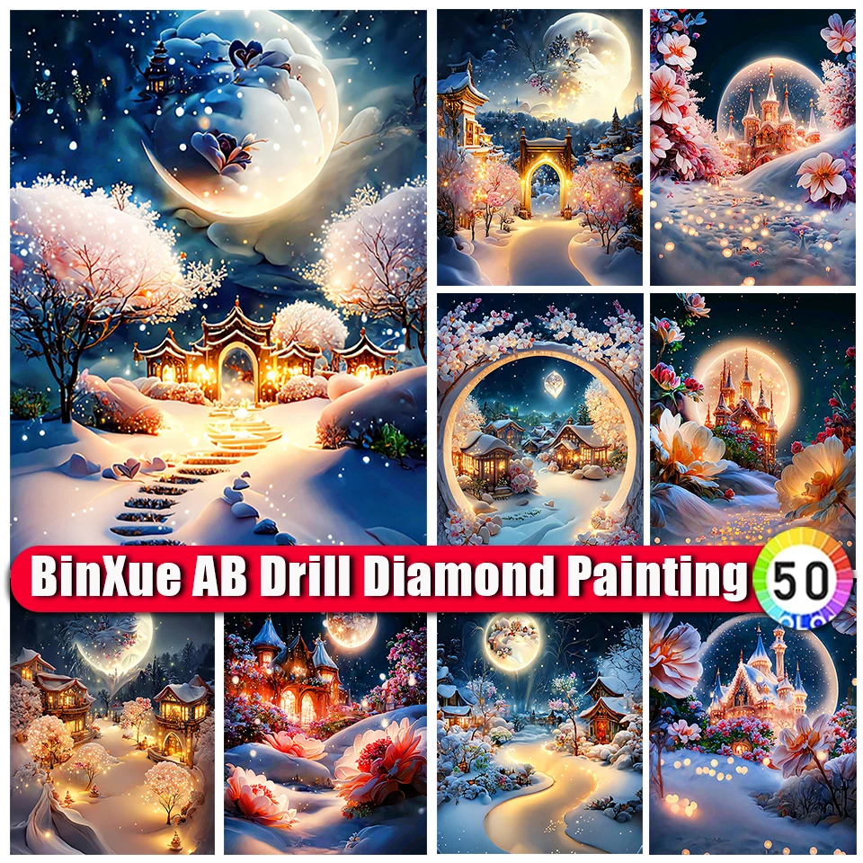 

BinXue 5D DIY 2023 New Scenery Snow Castle AB Diamond Painting Kit Moon Flower Handmade Mosaic Cross Stitch Home Decor Gifts