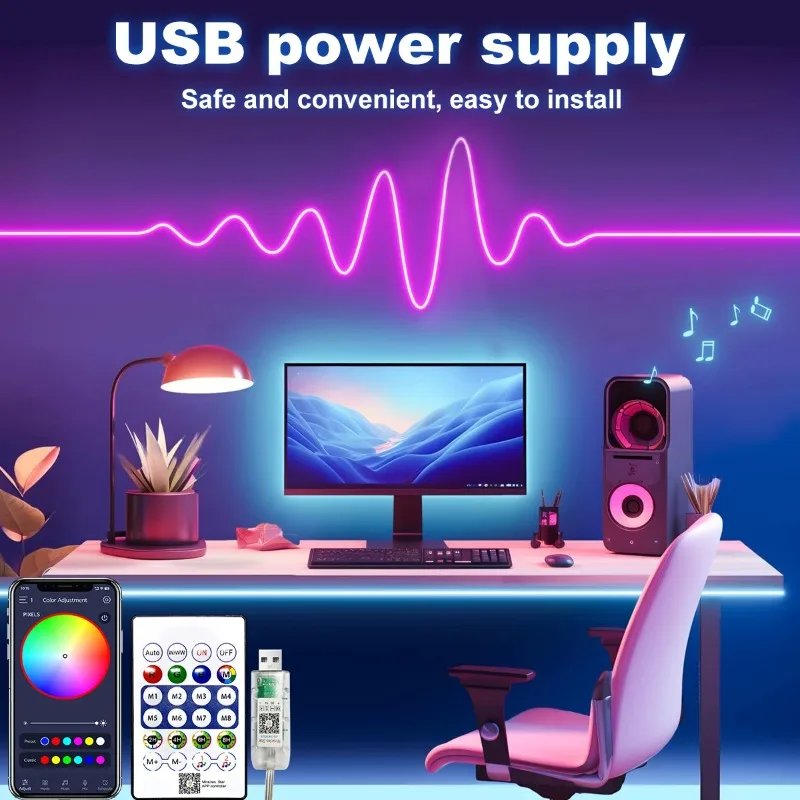 Украшение Светодиодная лента USB 5 В с регулируемой яркостью RF Дистанционное