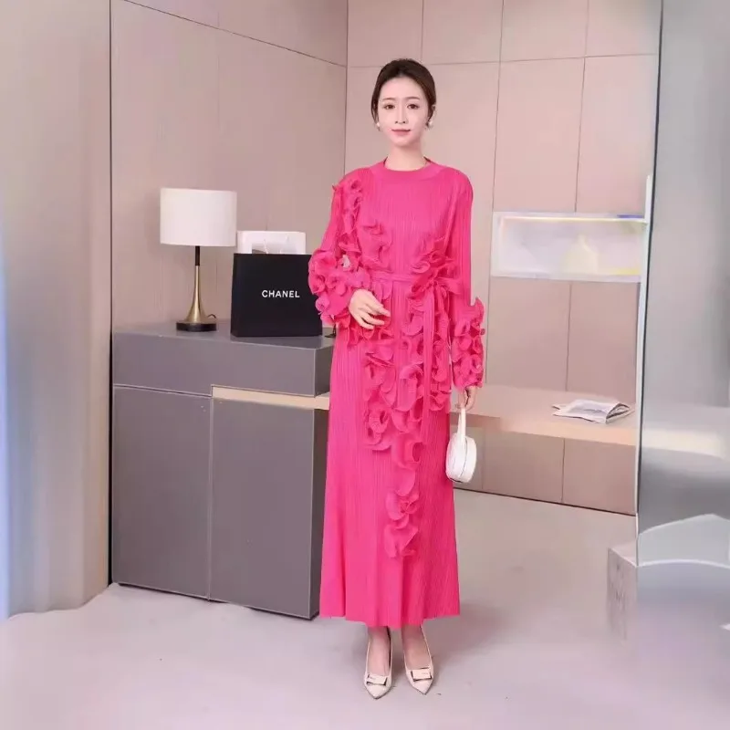 Женское кружевное платье с длинным рукавом элегантное плиссированное в стиле