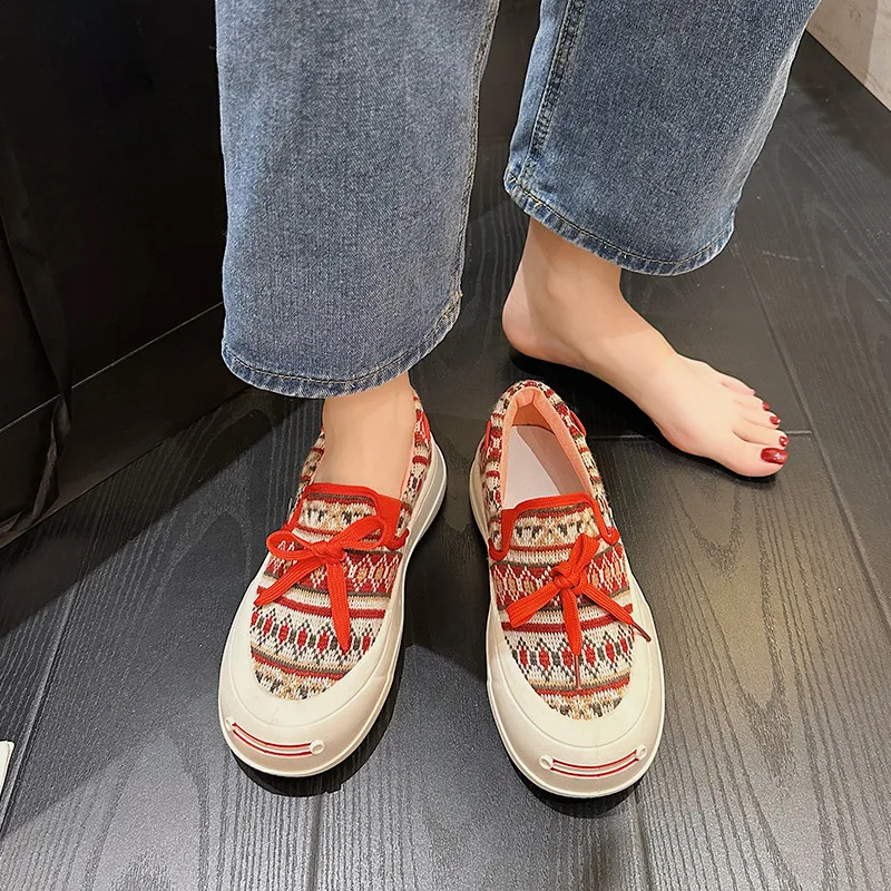 Opening Smile Women's Shoes 2023 Spring/Summer New Canvas Shoes Women's Breathable Thick Sole Matsutake Casual Board Shoes Women