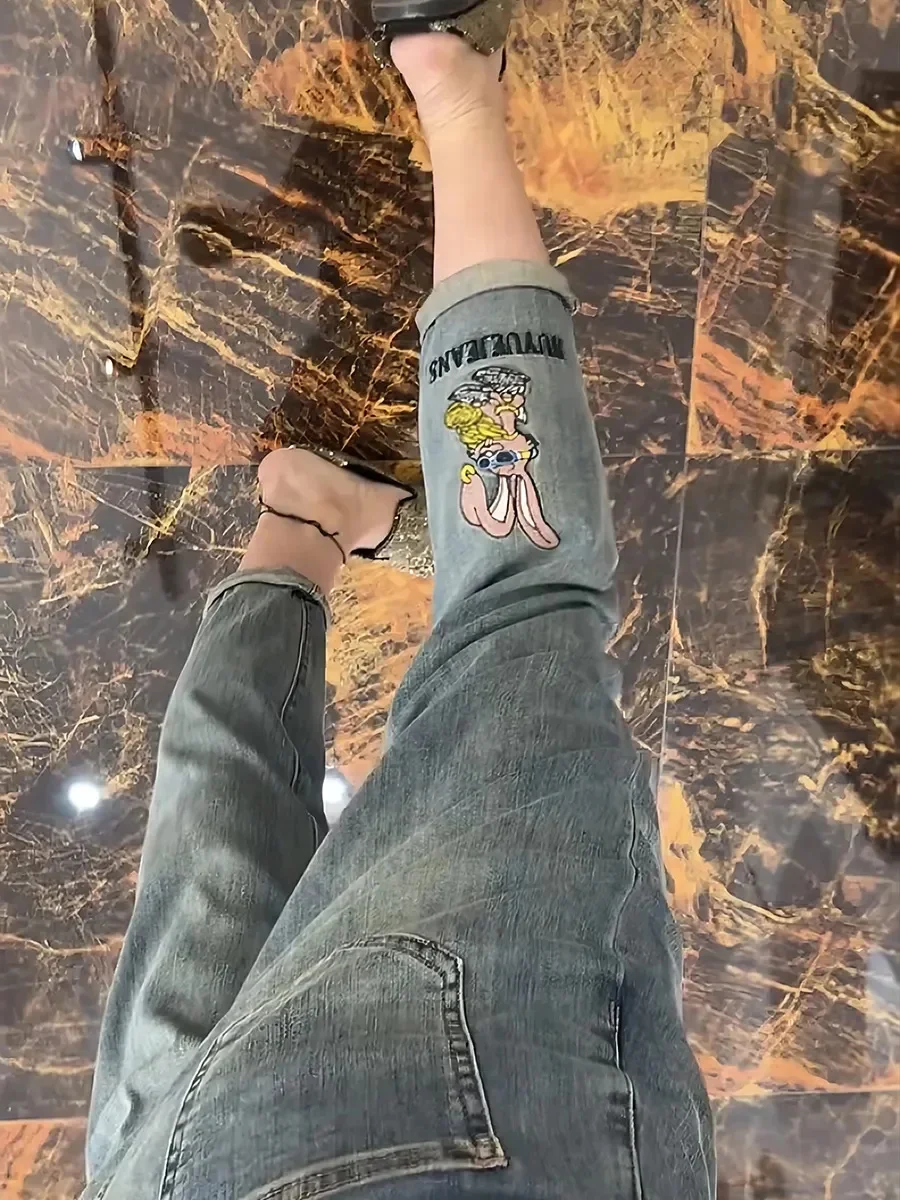 

Женские джинсы грушевидной формы для девушек с небольшим толстым весом, прямые узкие брюки большого размера из джинсовой ткани с девятью точками