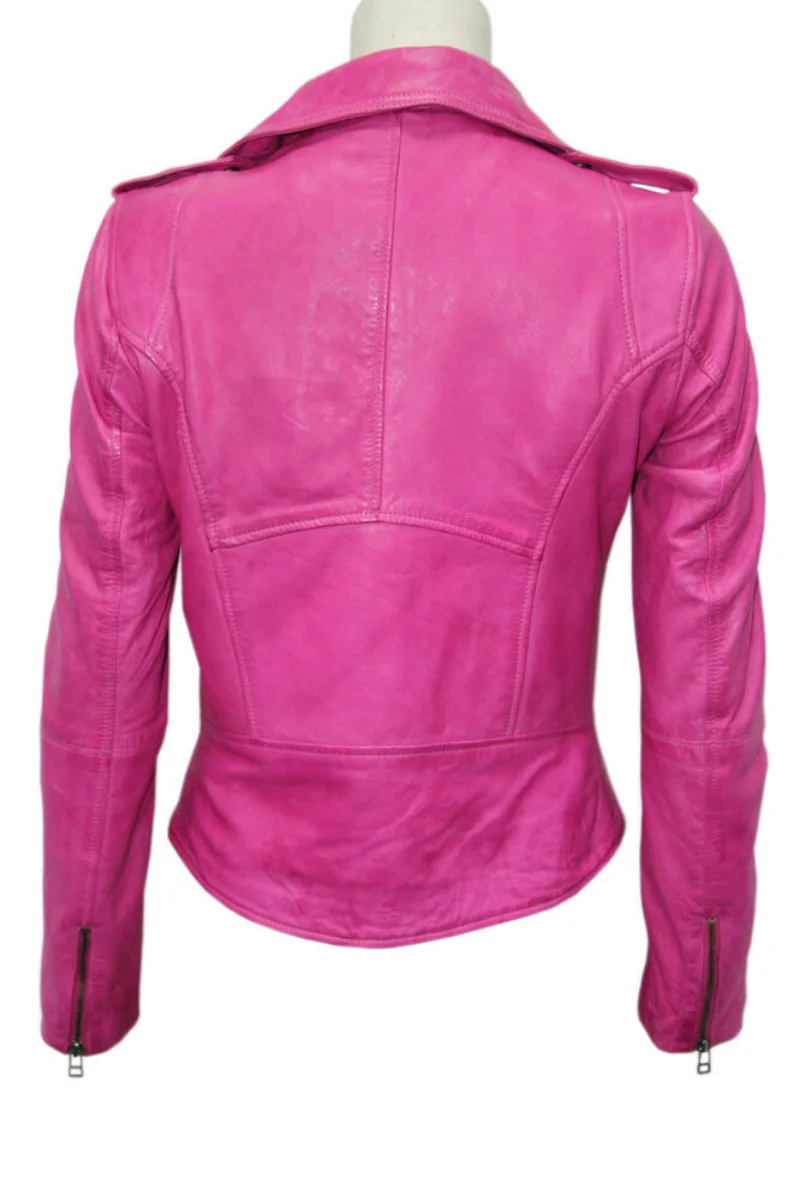 Women Lambskin Soft Leather jacket Ladies Biker coat  Pink