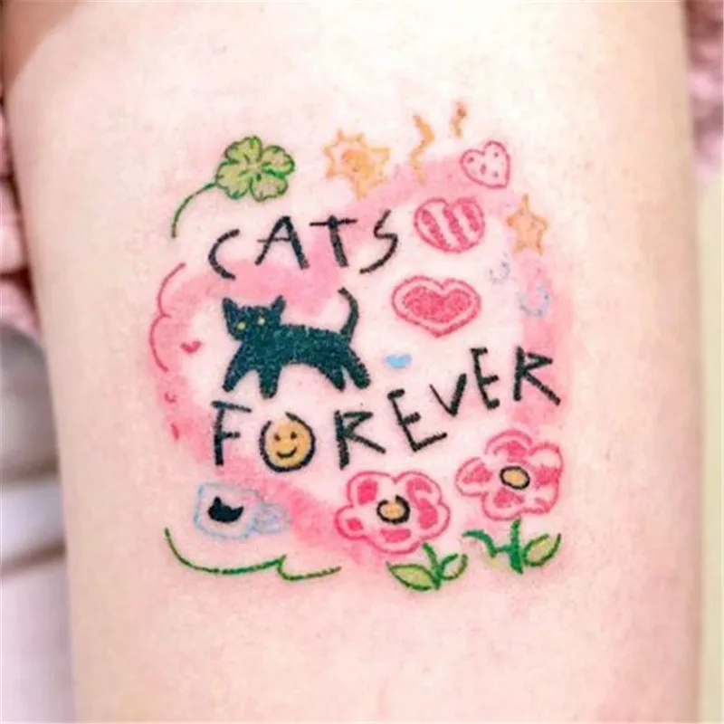 

5 шт. Милая кошка радуга звезда цветы маленькая тату-наклейка водостойкая Временная тату-наклейка цветная ручная роспись маленькая татуировка тело
