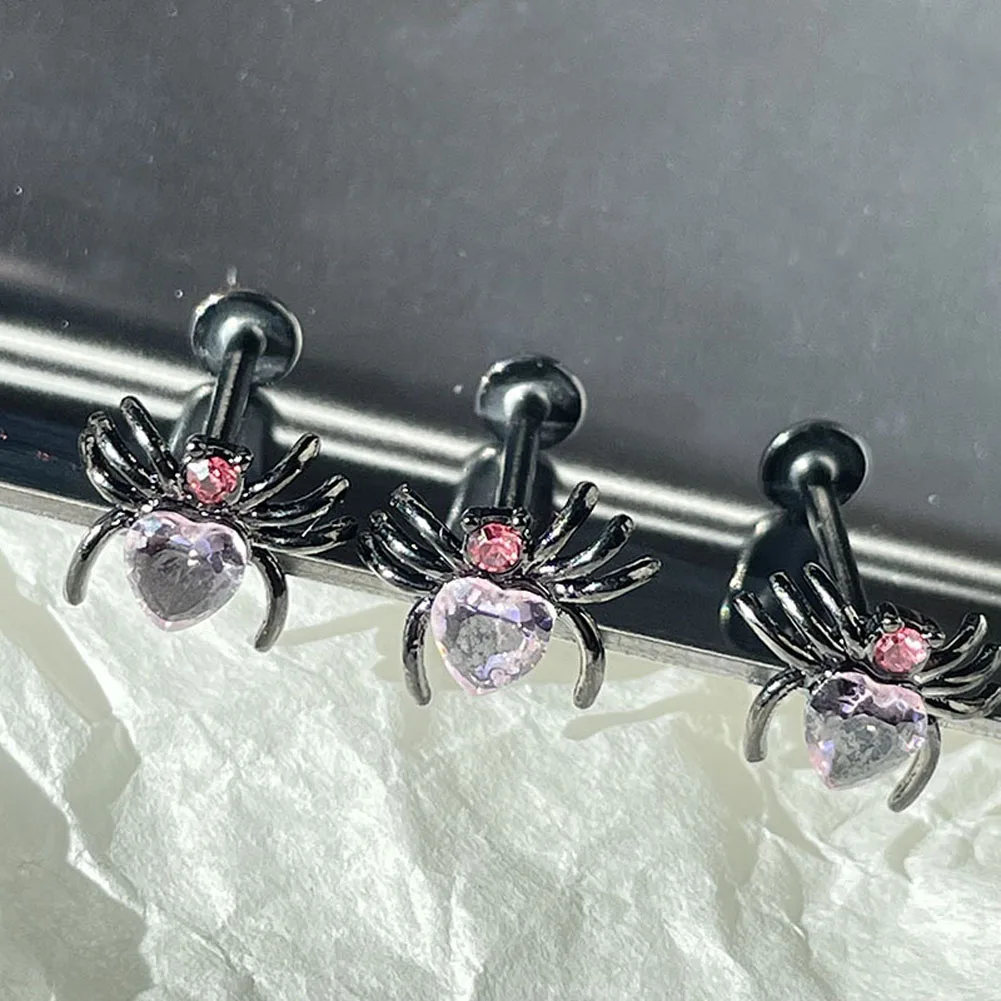 1PC Steel Titanium Lip Ring Spider Heart Crystal Labret Ring Piercing Punk Black Nose Ring Eyebrow Tongue Piercing Jewelry