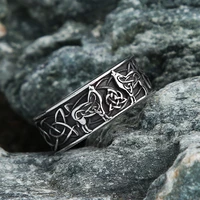 vintage nordic viking wolf ring for man fashion stainless steel celtic knot ring animal amulet jewelry gift dropshipping