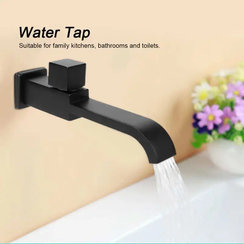 

G1/2 Thread Wall Mounted Shower Head Faucet Matte Black Wash Sink Tap Single Cold Water Basin Taps Bathroom Basin Faucets