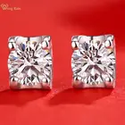Вонг дождь 925 пробы серебро VVS1 D Цвет круглой огранки настоящий Муассанит драгоценными камнями бриллиантами серьги штифты серьги ювелирные украшения с Гра