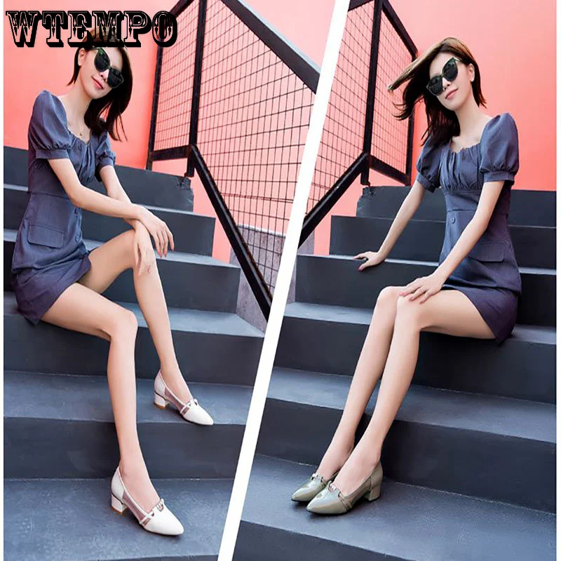 WTEMPO Woman Sandals Fashion Sweet Slip on Heel Pumps for Ladies Casual Shallow Mouth Pointed Toe Comfort Shoes Dropshipping