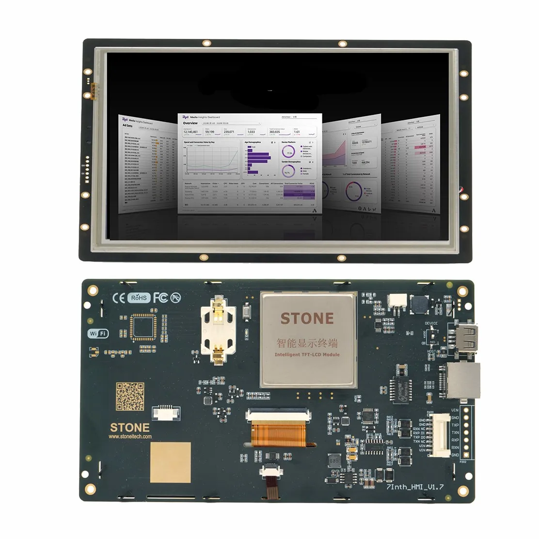 SCBRHMI - 7'' Full-color HMI Intelligent LCD Resistive Touch Display Module Easy To Operate For Basic Programmers