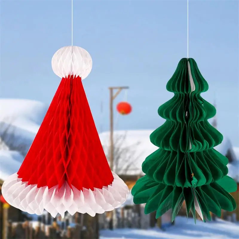 Christmas Decorations Christmas Honeycomb Pendant Christmas Tree Santa Claus Hat Christmas Day Atmosphere Decoration