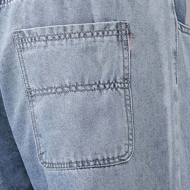 Men's Jeans Loose Straight Denim Pants Summer 2022 New Elastic Waist Casual Versatile Thin Trouser Male Bottoms Plus Size S-3XL
