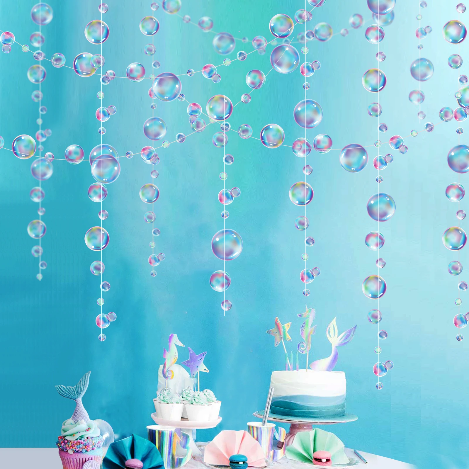 

Under the Sea Blue Purple Bubble Garlands for Little Mermaid Party Decorations 2D Bubble Cutout Garland Hanging Bubbles Streamer