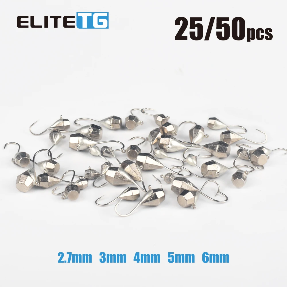 

Elite TG 25/50pcs Diamond Ice Jigs 2.7mm/3mm/4mm/5mm/6mm Faceted Ice Jig Head Soft Lure Pike Crappie Bream Winter Fishing Hook