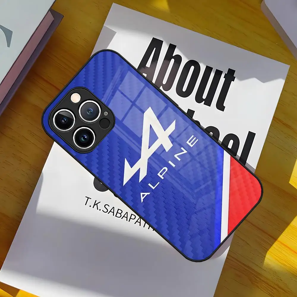 Чехол для телефона с логотипом Alpine триколор закаленное стекло iPhone 15 Pro Max 14 12 11 13 Mini