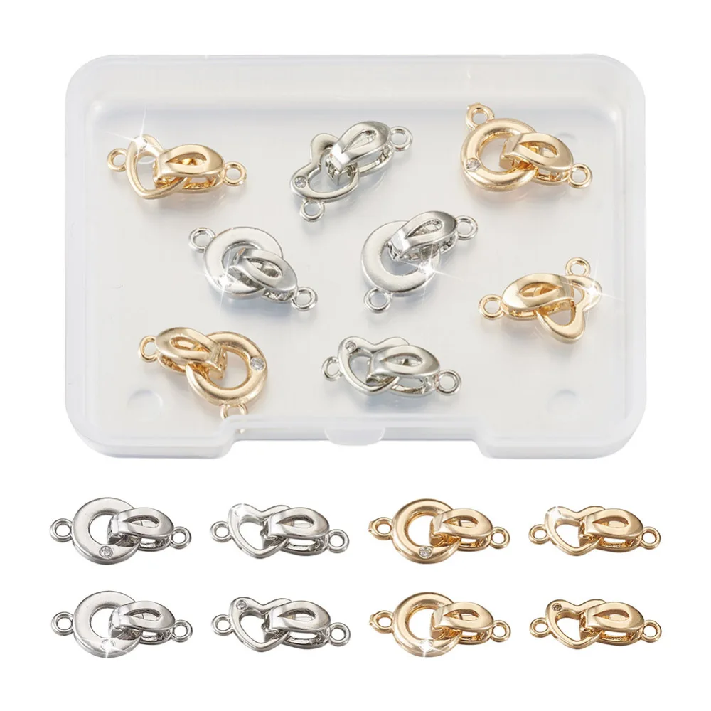 

8pcs Brass Micro Pave Cubic Zirconia Fold Over Clasps Heart Ring End Connector Clasp For DIY Bracelet Necklace Jewelry Findings