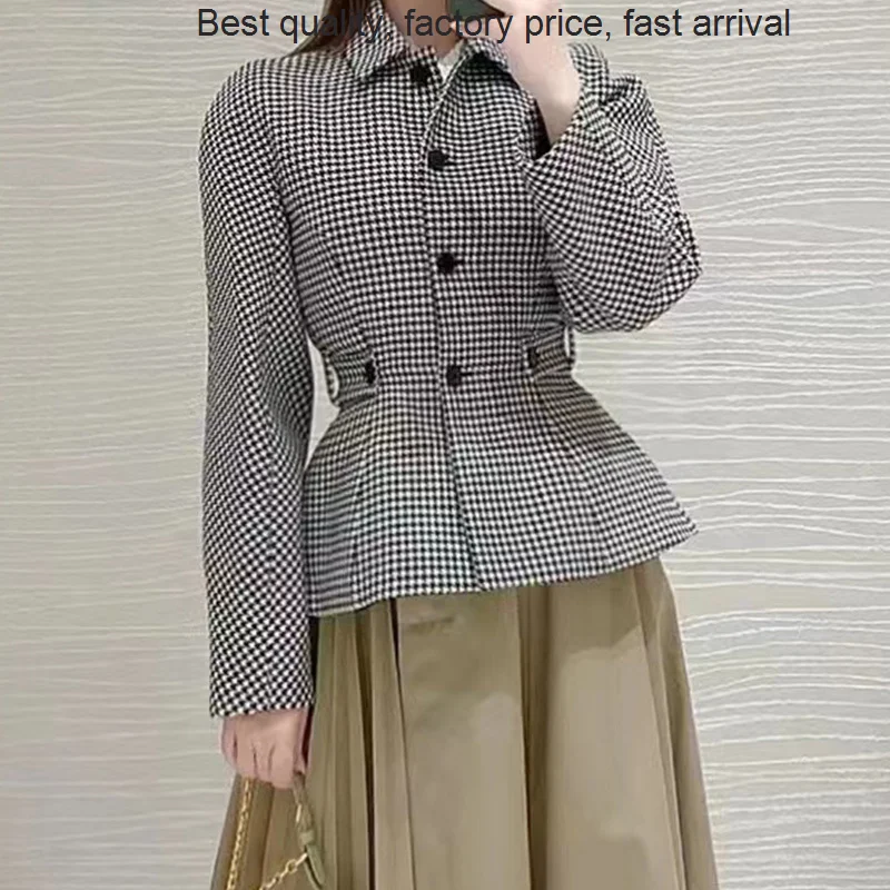 

Женская винтажная однобортная куртка, подиумная куртка из твида с лацканами, облегающая верхняя одежда, осень 22