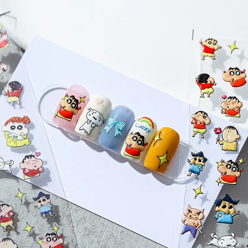 Фото 1 шт. 5D наклейки для ногтей серии Kawaii Crayon Shin-chan, пастельные цвета, объемные стикеры, легко наносятся, для повседневного использования №1