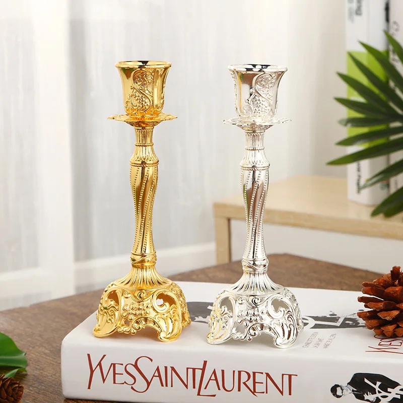 

New European Retro Alloy Single Head Candlestick Decoration Luxury Hotel Romantic Wedding Props Candle Holder Golden Home