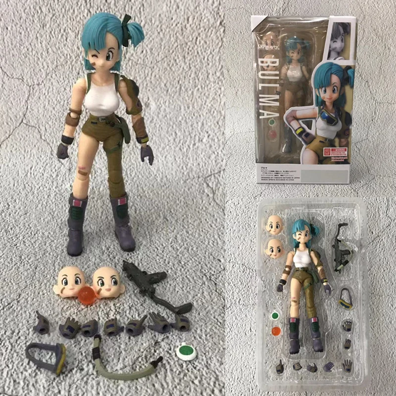 

Dragon Ball Buruma Soldier Accessories Model Mfg Series Action Figure SHF Bulma Movable Joint Dolls Toys Change Face Collectible