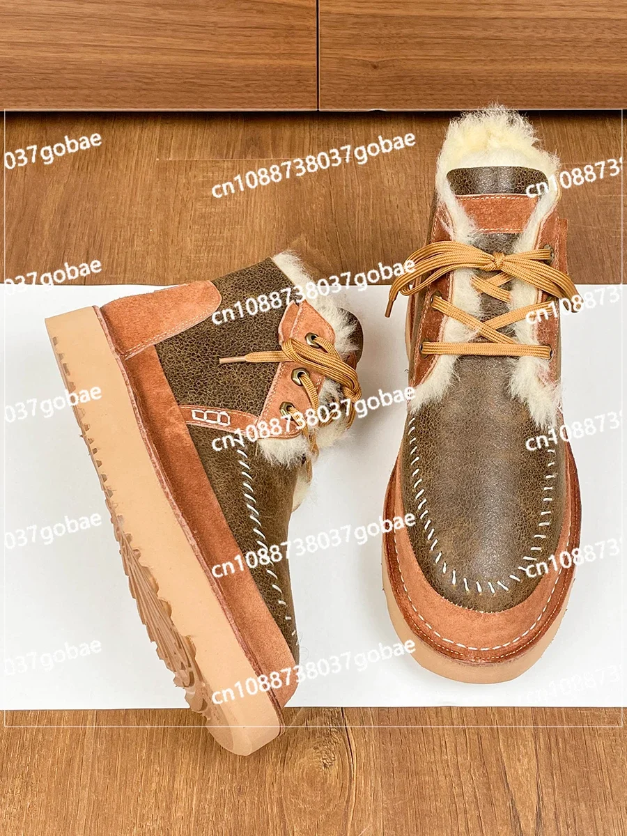 Зимние ботинки мужские меховые интегрированные новинка зимы 2024 утолщенные