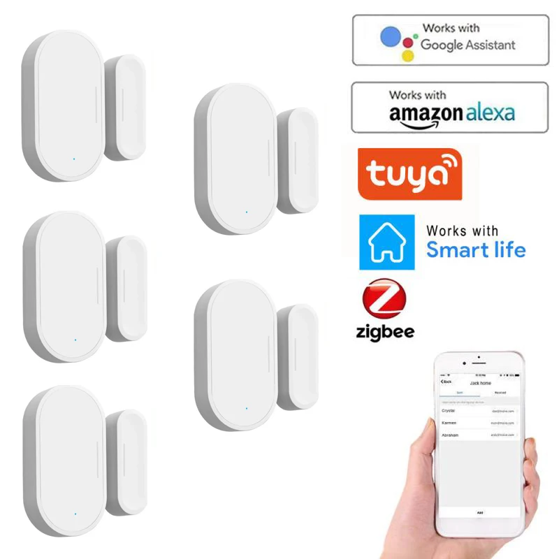 

2023 1/5 шт. датчик Tuya Zigbee для дверей и окон, смарт-детекторы открытия и закрытия дверей, приложение Smart Life работает с Alexa Google Home gate way