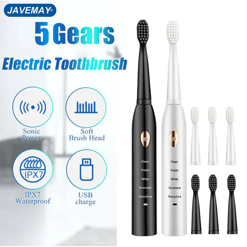 Electric Toothbrush for Men and Women Couple Houseehold Whitening IPX7 Waterproof Ultrasonic Automatic Tooth Brush JAVEMAY J209