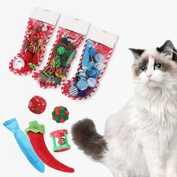 pet cat toy christmas stocking set with bells and knotted rope toy interactive cat toys combination set sock pet supplies
