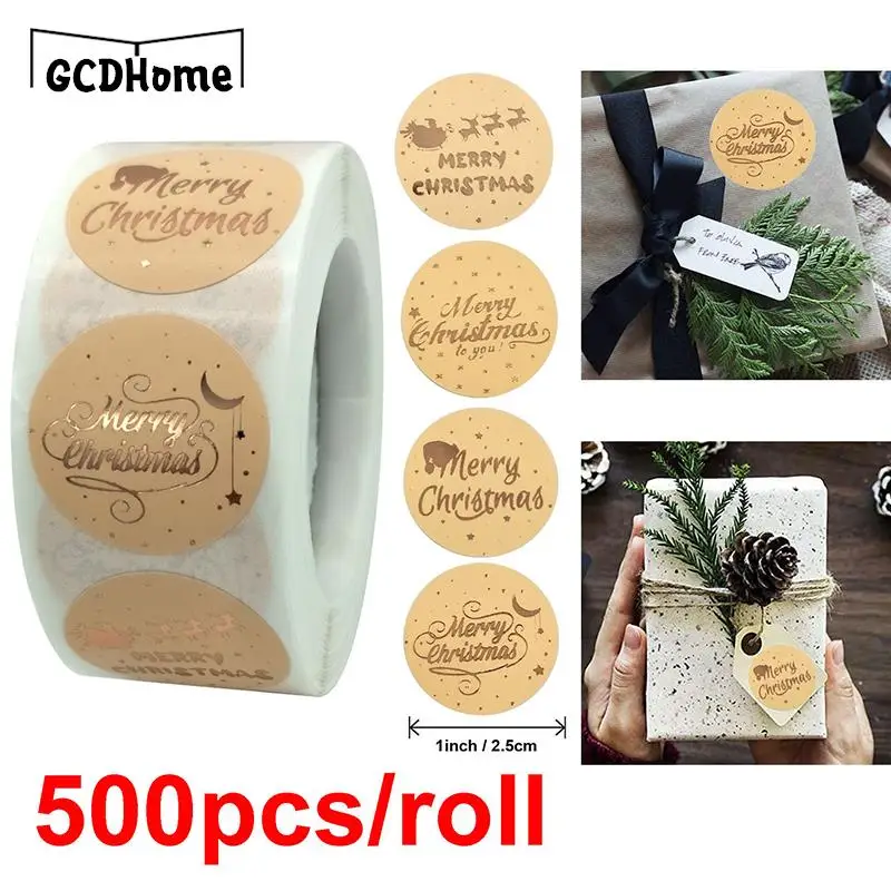 

500pcs Gold Merry Christmas Stickers Scrapbook 1inch Sealing Label Stickers For Party DIY Packaging Stationery Stickers