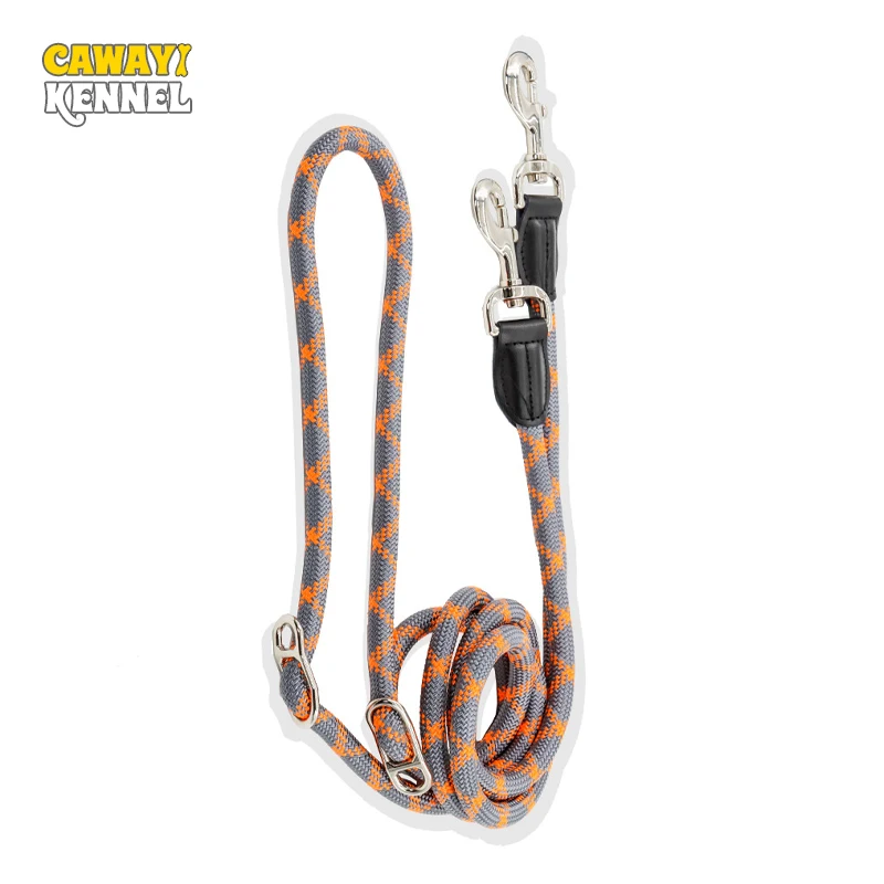 

CAWAYI KENNEL Reflective Nylon Double Leashes Pet Dogs Chain Traction Rope Leads for Running Free Hands Rope Chain for Large Dog