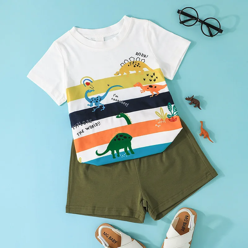 

Комплект летней одежды для мальчиков, с коротким рукавом и круглым вырезом