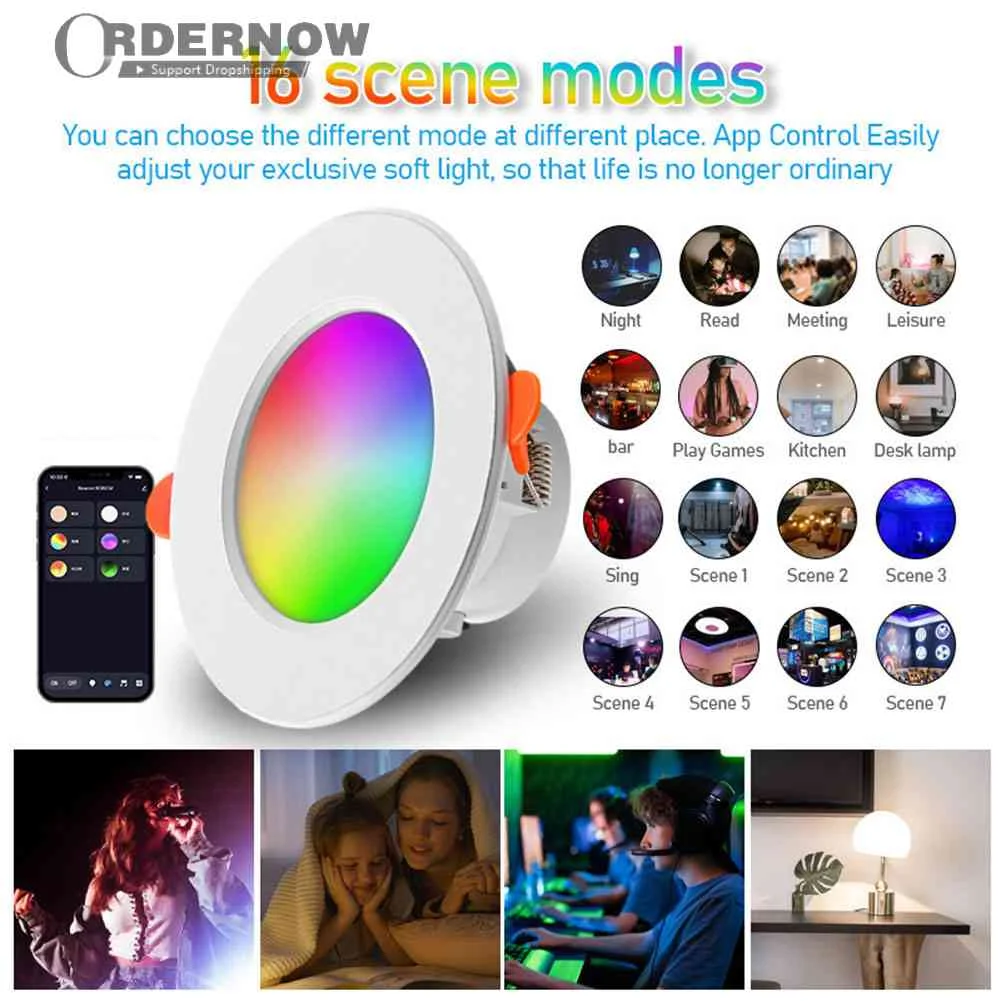 

RGB светодиодный светильник Tuya с регулируемой яркостью, точечный светильник, Bluetooth совместимая лампа, 10 Вт, 85-265 в, управление приложением, RGBCW, ...