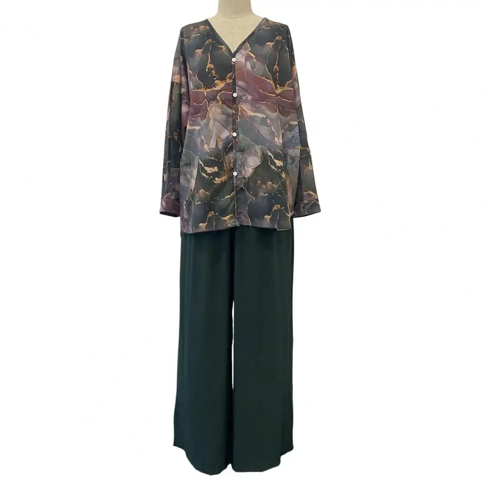 Женский комплект из топа и брюк рубашка с длинным рукавом V-образным вырезом