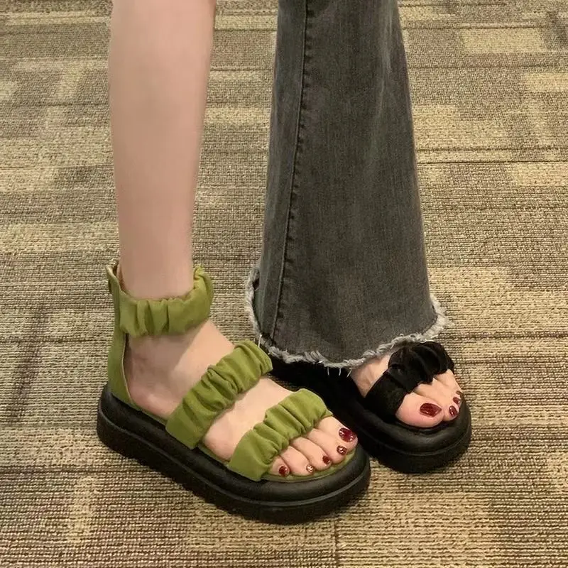 2023 Summer New Roman Sandals Matsuke Thick Sole Fashion Versatile Breathable Outwear Women's Sandals