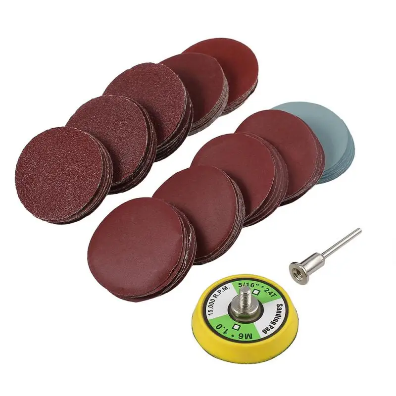 

100PCS 2" Sanding Disc Sand Paper Hook Loop Sander+Backer Pad+M6 Drill Adapter 50MM Polishing Sandpaper Sanding Disc