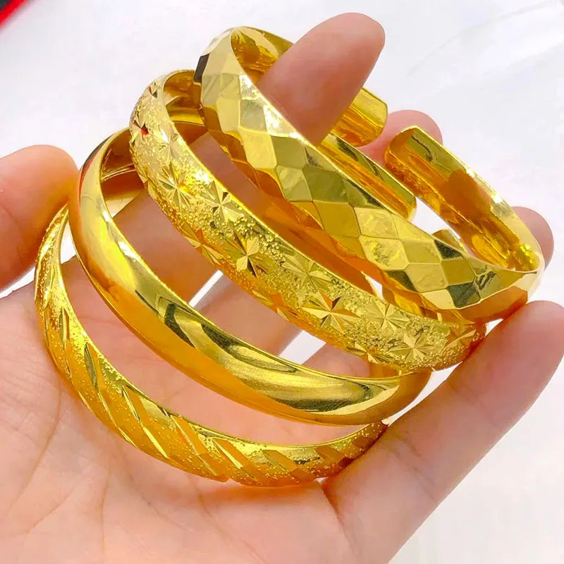 

Copy 100% 24K Real Gold 18K Bracelet Female Pure Gold Color 999 Gold Plated Imitation Thailand Push Pull Gold Bracelet Jewelry
