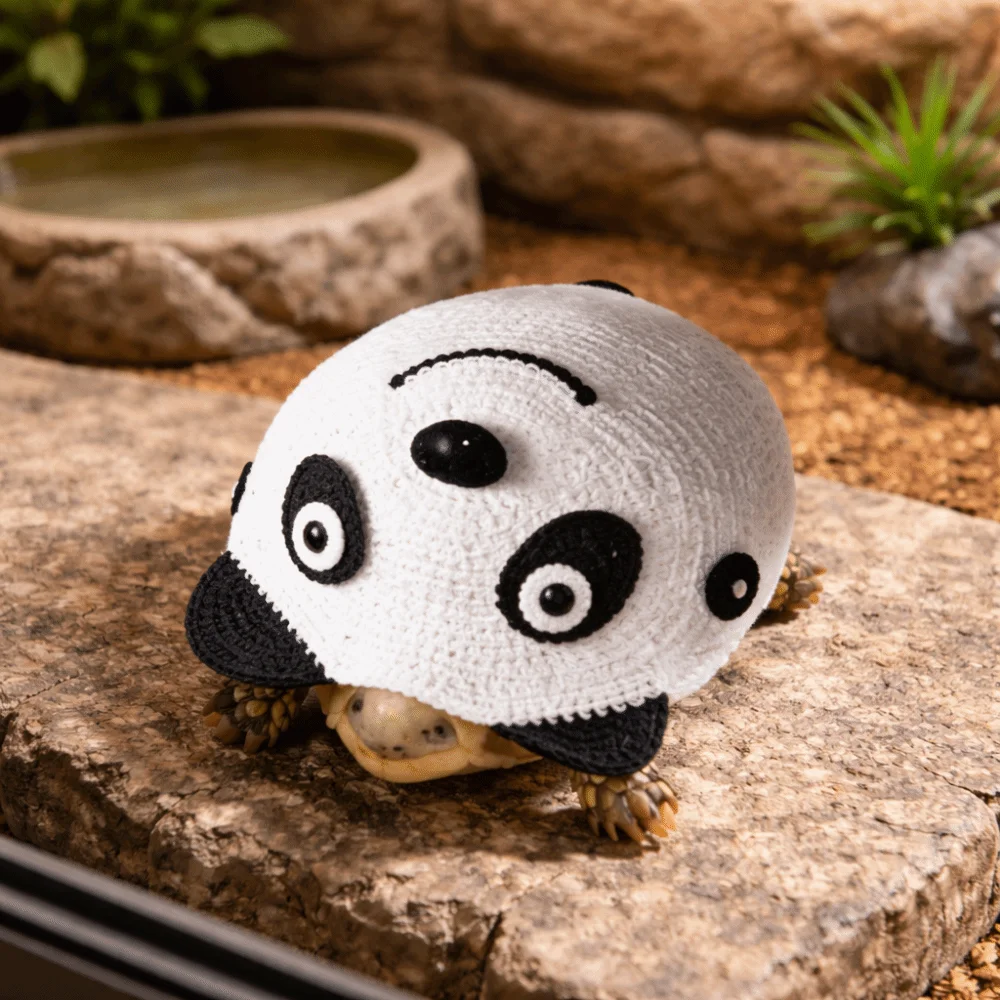 Фото Забавный теплый свитер для черепах: регулируемая одежда для домашних животных в форме панды, декоративная вязаная одежда для черепах для вечеринок №5